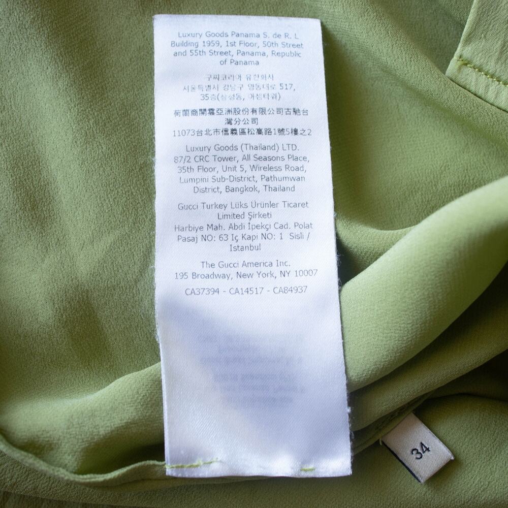Gucci Uniform SILK Womens SIZE 34 Top Tie Neck Blouse Green LS - Picture 9 of 9